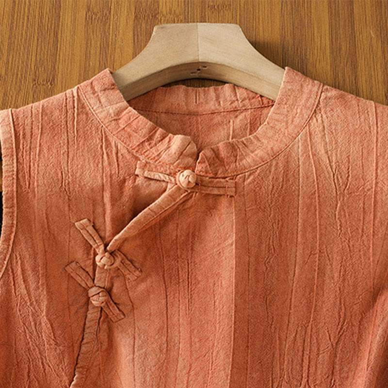 Buddha Stones w stylu retro, damska bawełniana kamizelka bez rękawów z żabą i guzikami - image 3