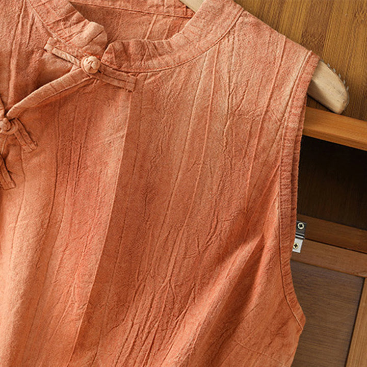 Buddha Stones w stylu retro, damska bawełniana kamizelka bez rękawów z żabą i guzikami - image 5