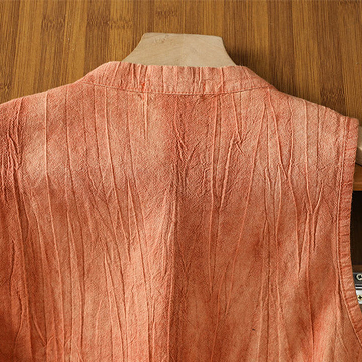 Buddha Stones w stylu retro, damska bawełniana kamizelka bez rękawów z żabą i guzikami - image 5