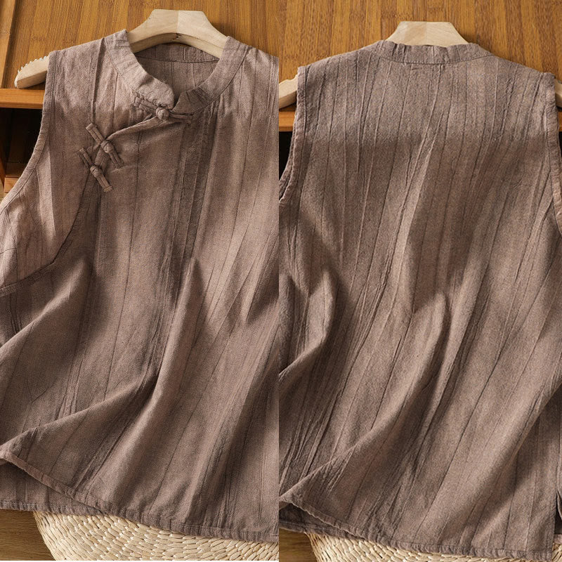 Buddha Stones w stylu retro, damska bawełniana kamizelka bez rękawów z żabą i guzikami - image 12