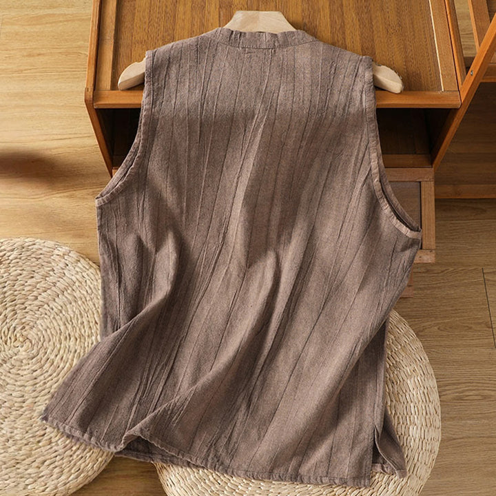 Buddha Stones w stylu retro, damska bawełniana kamizelka bez rękawów z żabą i guzikami - image 11