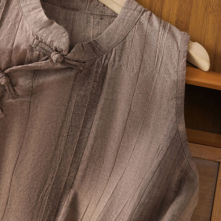 Buddha Stones w stylu retro, damska bawełniana kamizelka bez rękawów z żabą i guzikami - image 15