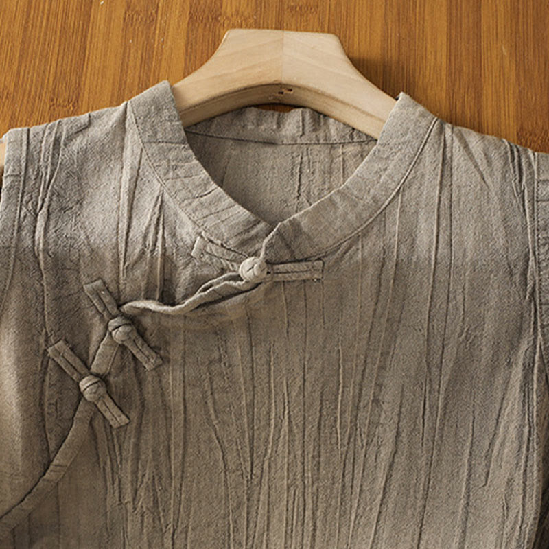 Buddha Stones w stylu retro, damska bawełniana kamizelka bez rękawów z żabą i guzikami - image 19