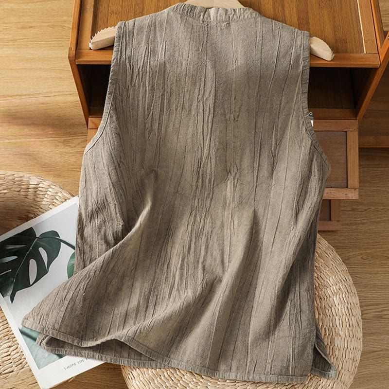 Buddha Stones w stylu retro, damska bawełniana kamizelka bez rękawów z żabą i guzikami - image 18