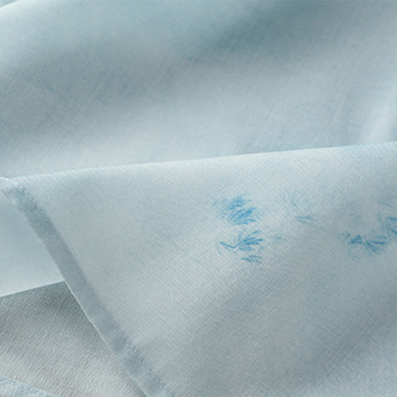 Koszula damska bez rękawów z jasnoniebieskim nadrukiem „ Buddha Stones” z żabim guzikiem - image 8