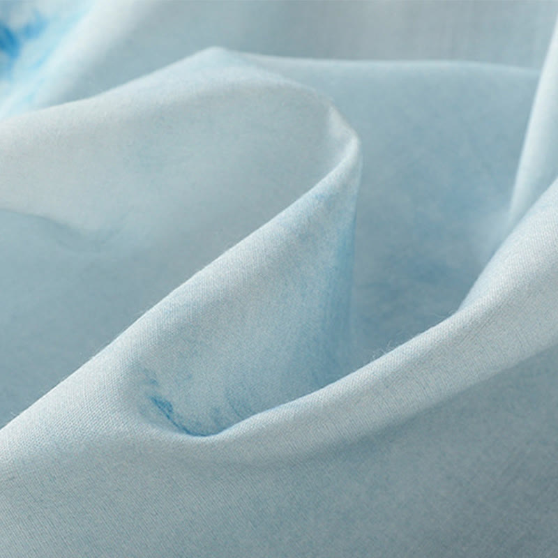 Koszula damska bez rękawów z jasnoniebieskim nadrukiem „ Buddha Stones” z żabim guzikiem - image 12