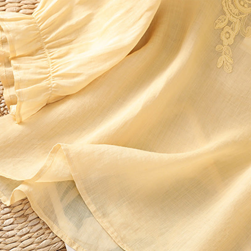 Koszula damska bawełniana z haftowanymi guzikami i okrągłym dekoltem, z rękawami trzy czwarte, z motywem Buddha Stones i pnączy - image 9