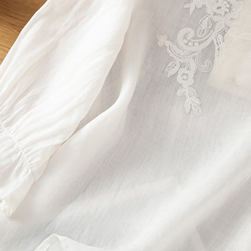 Koszula damska bawełniana z haftowanymi guzikami i okrągłym dekoltem, z rękawami trzy czwarte, z motywem Buddha Stones i pnączy - image 14