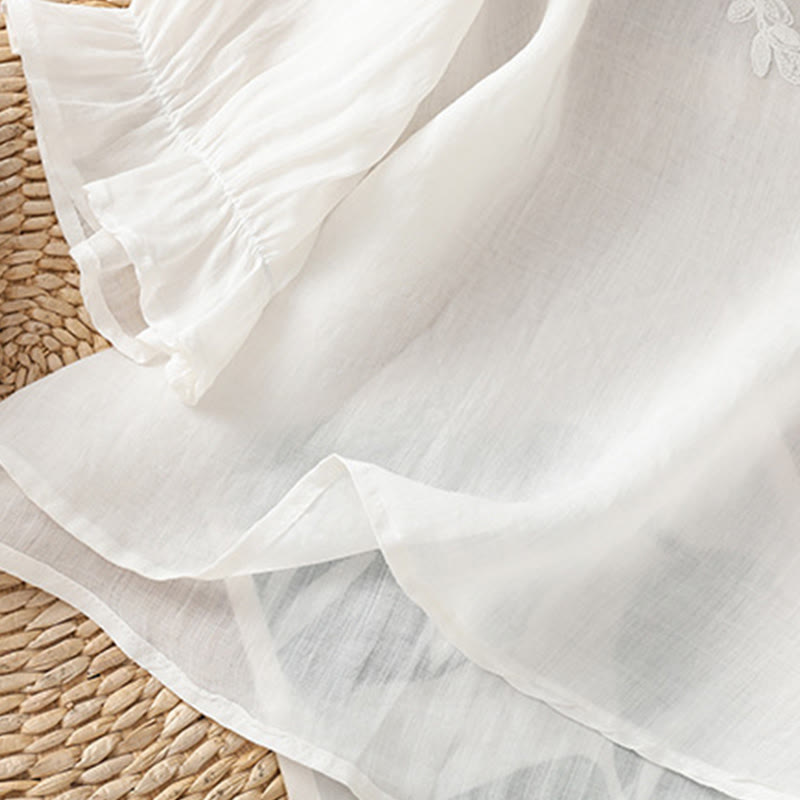 Koszula damska bawełniana z haftowanymi guzikami i okrągłym dekoltem, z rękawami trzy czwarte, z motywem Buddha Stones i pnączy - image 16