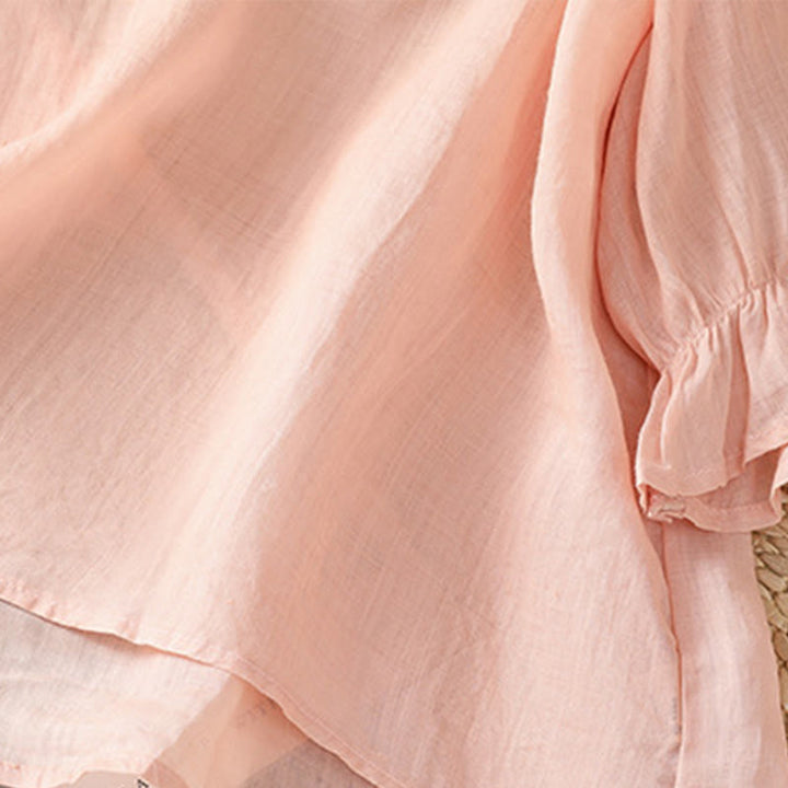 Koszula damska bawełniana z haftowanymi guzikami i okrągłym dekoltem, z rękawami trzy czwarte, z motywem Buddha Stones i pnączy - image 21