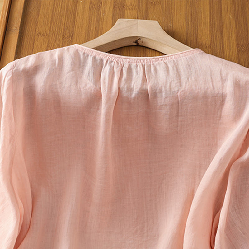 Koszula damska bawełniana z haftowanymi guzikami i okrągłym dekoltem, z rękawami trzy czwarte, z motywem Buddha Stones i pnączy - image 21