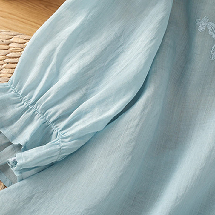 Koszula damska bawełniana z haftowanymi guzikami i okrągłym dekoltem, z rękawami trzy czwarte, z motywem Buddha Stones i pnączy - image 31