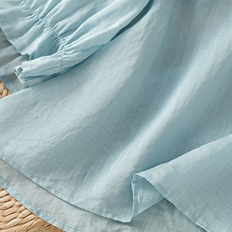 Koszula damska bawełniana z haftowanymi guzikami i okrągłym dekoltem, z rękawami trzy czwarte, z motywem Buddha Stones i pnączy - image 33