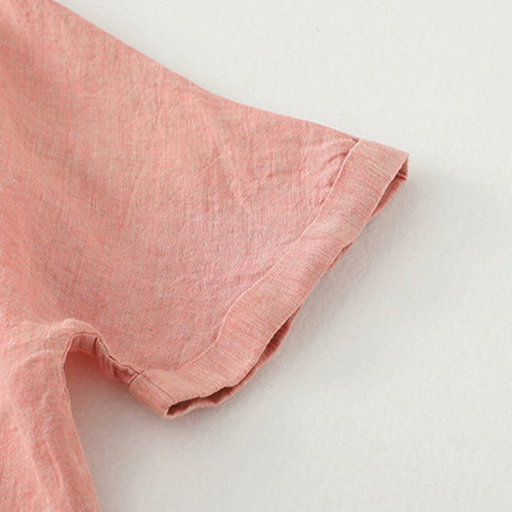 Koszula damska z bawełny i lnu z krótkim rękawem i prostymi guzikami "Buddha Stones" - image 14