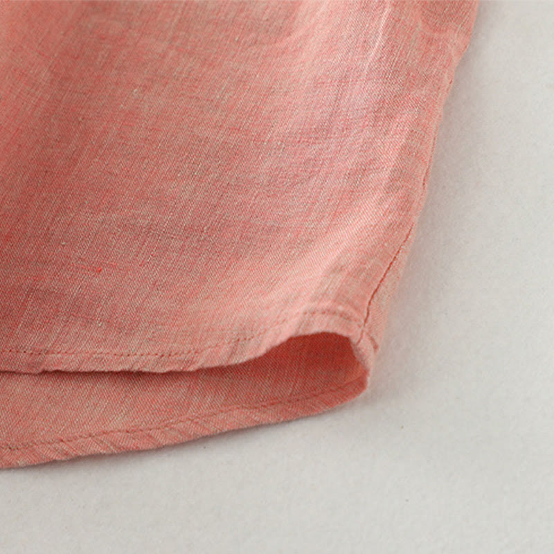 Koszula damska z bawełny i lnu z krótkim rękawem i prostymi guzikami "Buddha Stones" - image 17