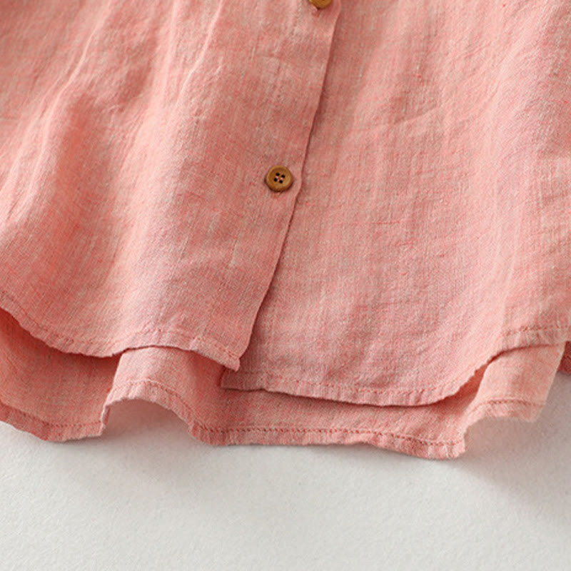 Koszula damska z bawełny i lnu z krótkim rękawem i prostymi guzikami "Buddha Stones" - image 15