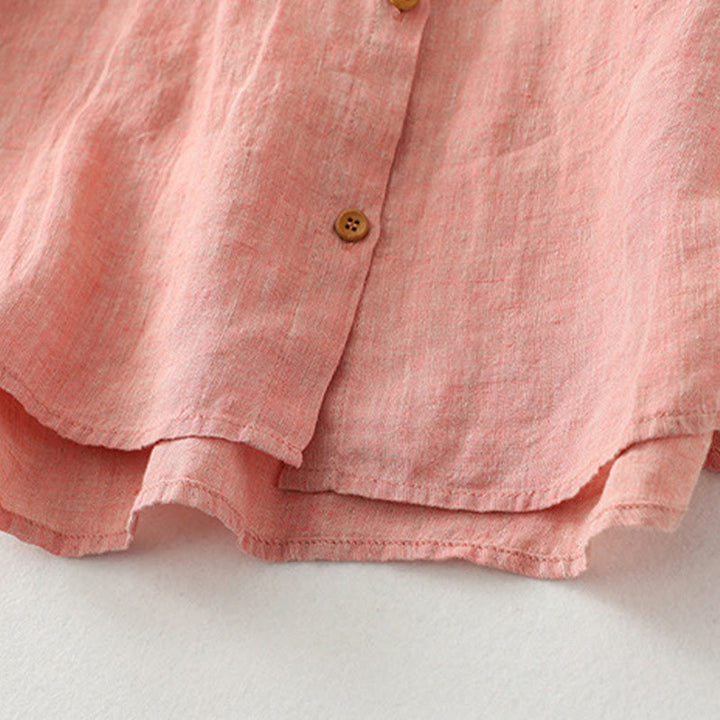 Koszula damska z bawełny i lnu z krótkim rękawem i prostymi guzikami "Buddha Stones" - image 15