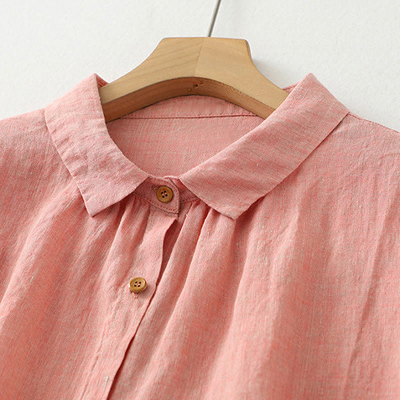 Koszula damska z bawełny i lnu z krótkim rękawem i prostymi guzikami "Buddha Stones" - image 10