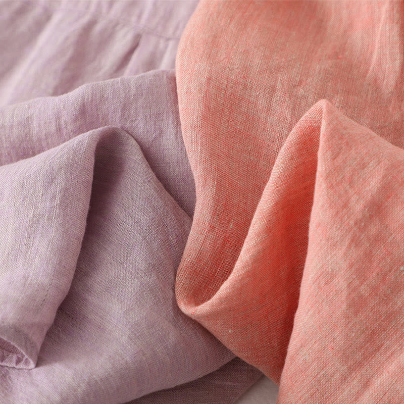 Koszula damska z bawełny i lnu z krótkim rękawem i prostymi guzikami "Buddha Stones" - image 20