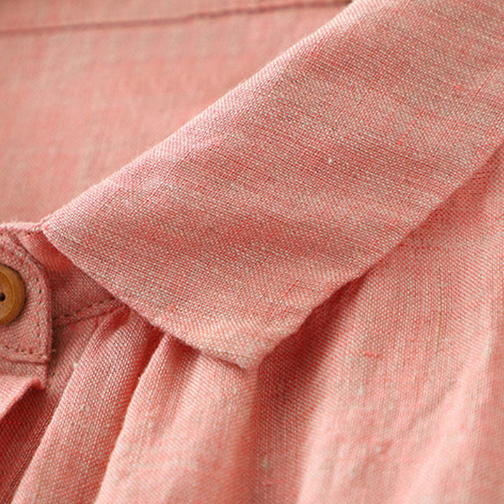 Koszula damska z bawełny i lnu z krótkim rękawem i prostymi guzikami "Buddha Stones" - image 13