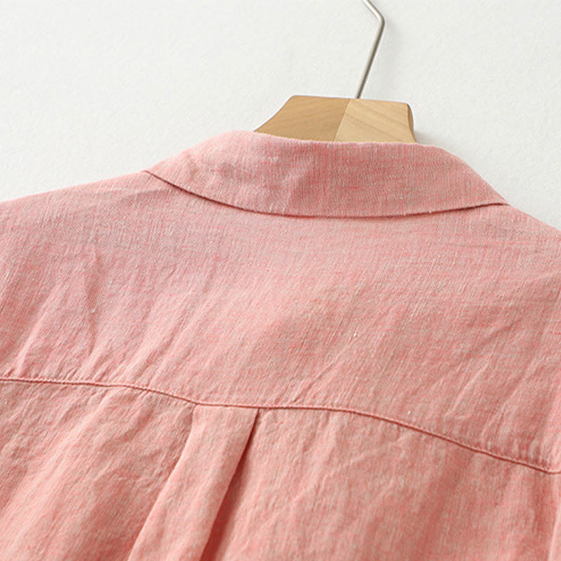 Koszula damska z bawełny i lnu z krótkim rękawem i prostymi guzikami "Buddha Stones" - image 12