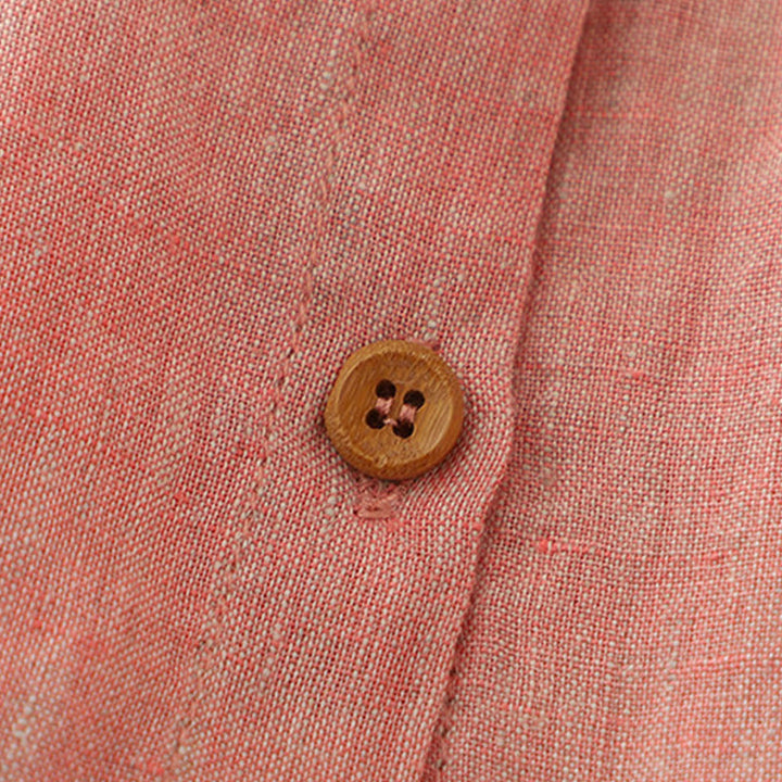 Koszula damska z bawełny i lnu z krótkim rękawem i prostymi guzikami "Buddha Stones" - image 14