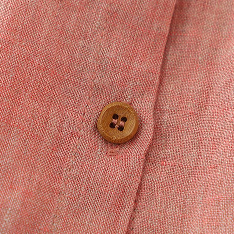 Koszula damska z bawełny i lnu z krótkim rękawem i prostymi guzikami "Buddha Stones" - image 13