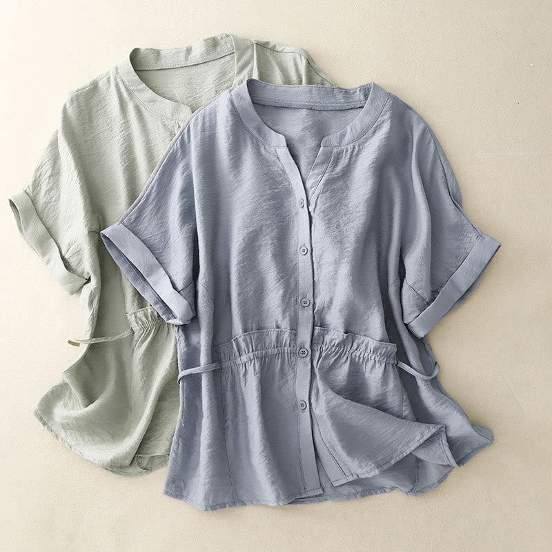 Letnia koszula damska z krótkim rękawem i sznurowaniem z motywem Buddha Stones - image 9