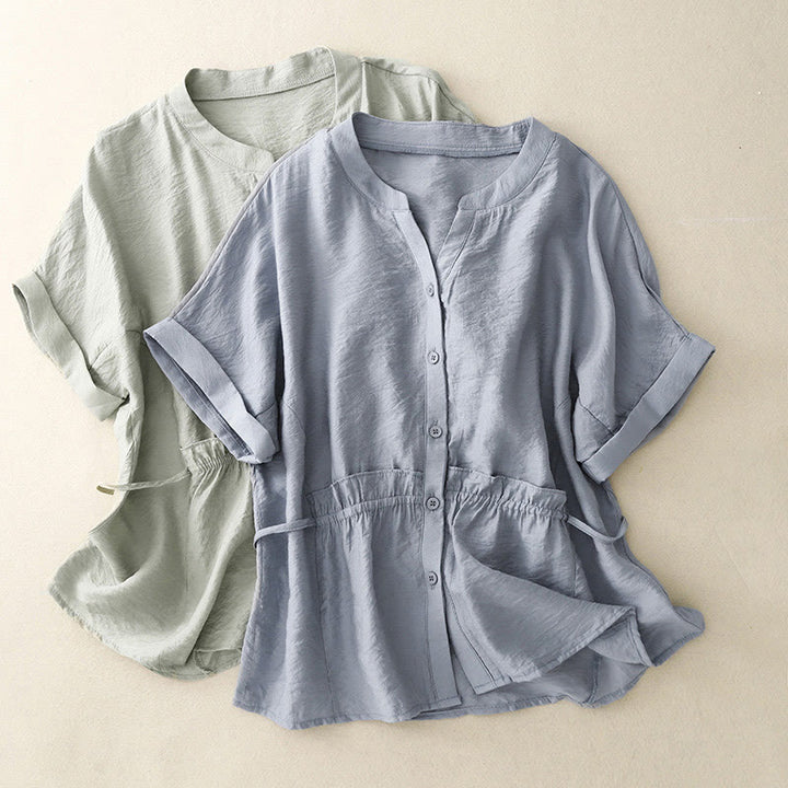 Letnia koszula damska z krótkim rękawem i sznurowaniem z motywem Buddha Stones - image 9