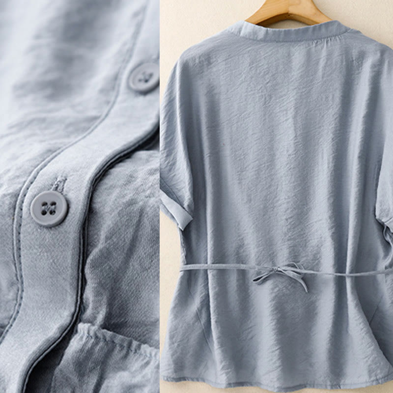 Letnia koszula damska z krótkim rękawem i sznurowaniem z motywem Buddha Stones - image 2