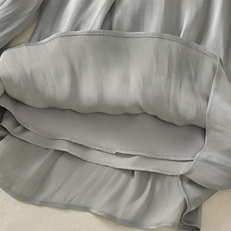 Spodnie damskie z szerokimi nogawkami i kieszeniami, plisowane, jasnoszare, z motywem Buddha Stones - image 10