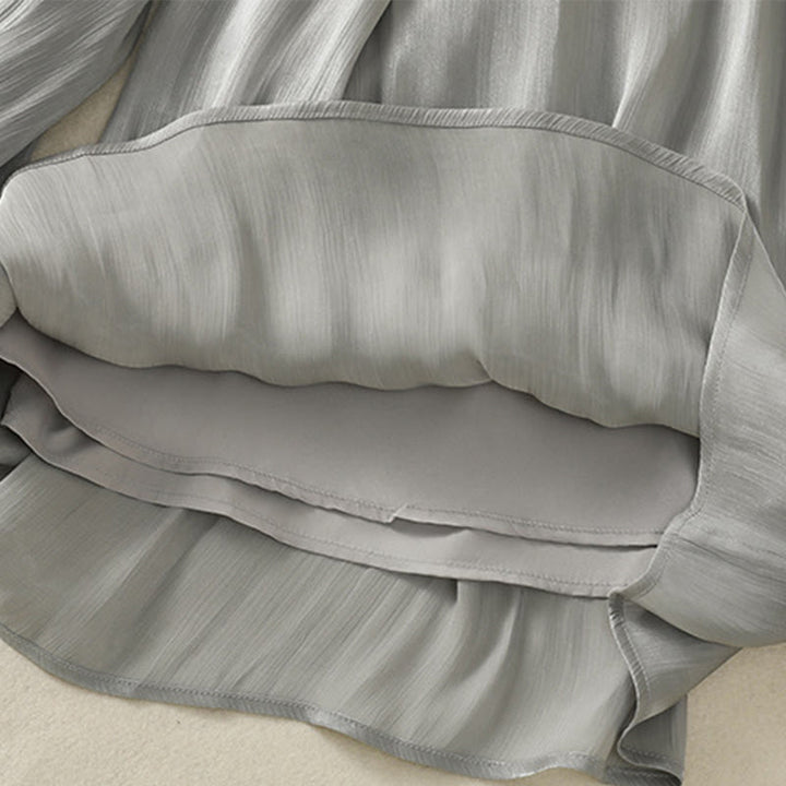 Spodnie damskie z szerokimi nogawkami i kieszeniami, plisowane, jasnoszare, z motywem Buddha Stones - image 10