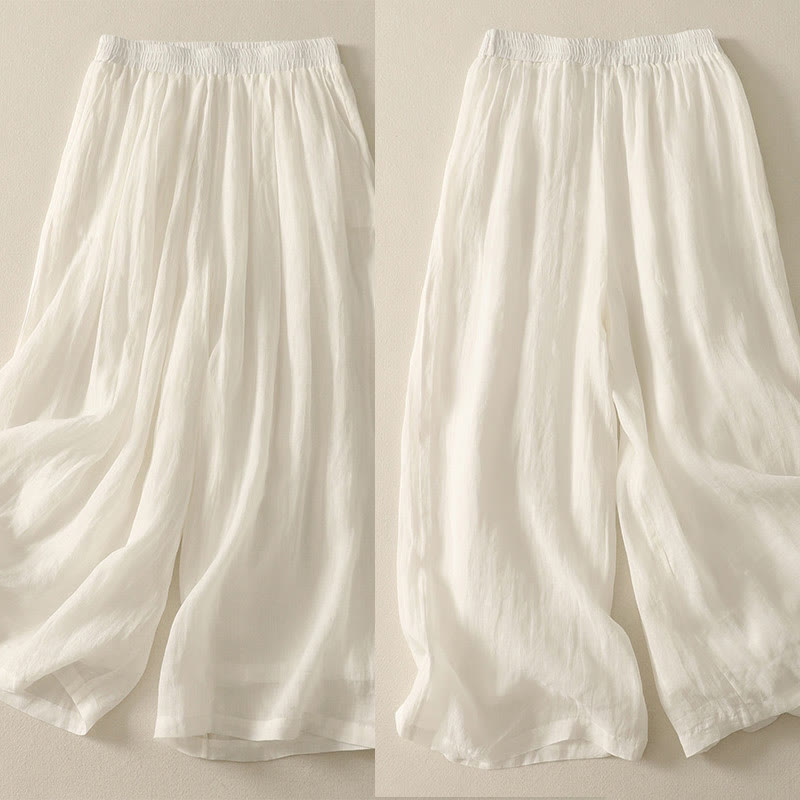 Spodnie damskie z szerokimi nogawkami, bawełniane i lniane, z kieszeniami i elastyczną talią, z Buddha Stones, o długości 7-8 - image 11