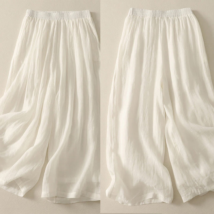 Spodnie damskie z szerokimi nogawkami, bawełniane i lniane, z kieszeniami i elastyczną talią, z Buddha Stones, o długości 7-8 - image 11