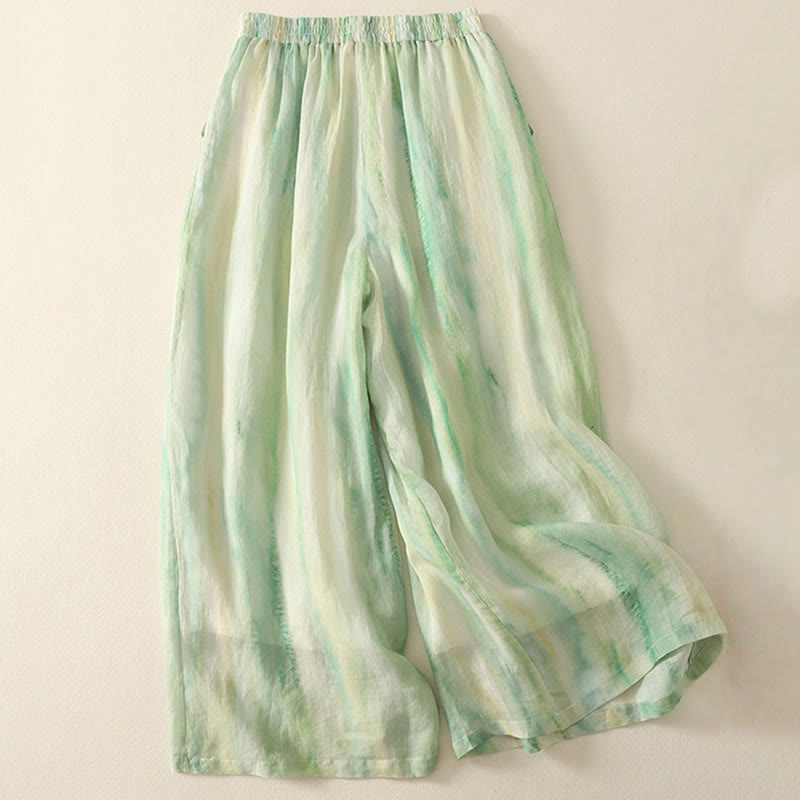 Spodnie damskie z szerokimi nogawkami, bawełniane i lniane, z kieszeniami i elastyczną talią, z Buddha Stones, o długości 7-8 - image 1