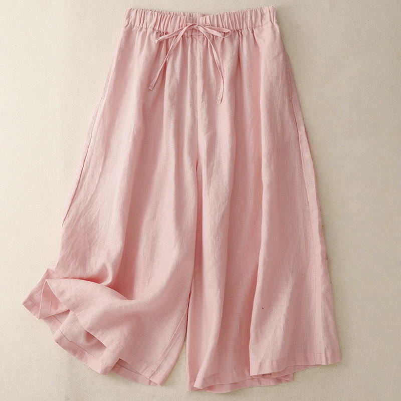 Damskie spodnie Capri z szerokimi nogawkami i kieszeniami, letnie, z elastyczną talią i kamieniami Buddha Stones - Jasnoróżowy - US14, UK/AU18, EU46 (3XL) - image 6