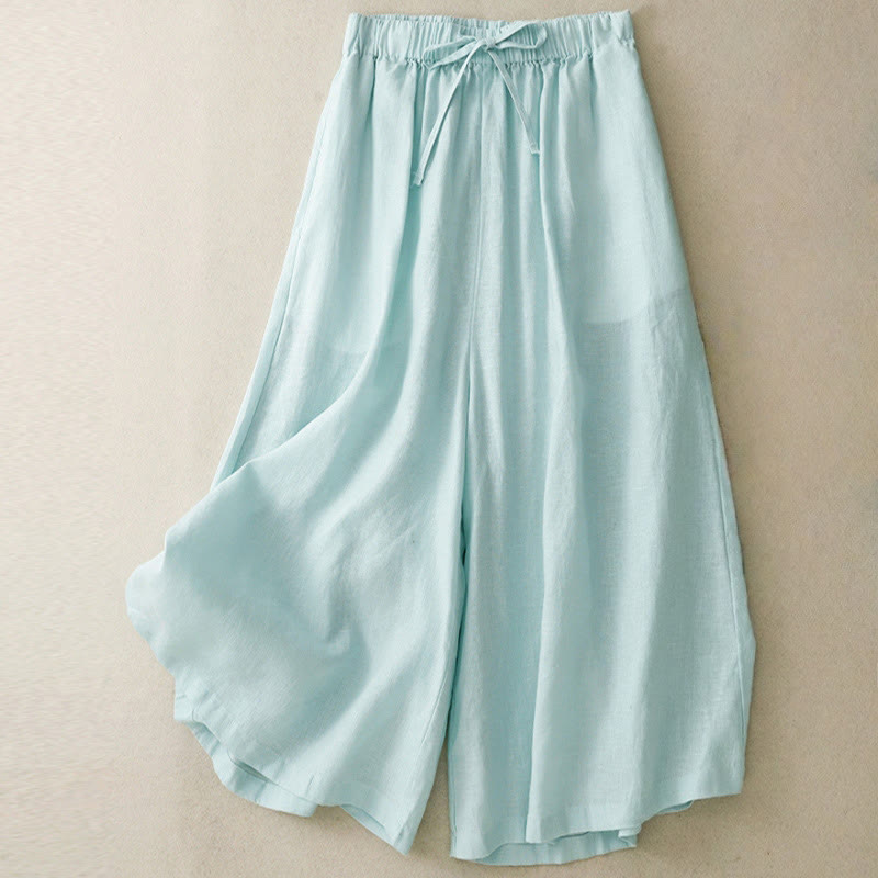 Damskie spodnie Capri z szerokimi nogawkami i kieszeniami, letnie, z elastyczną talią i kamieniami Buddha Stones - PaleTurquoise - US14, UK/AU18, EU46 (3XL) - image 0