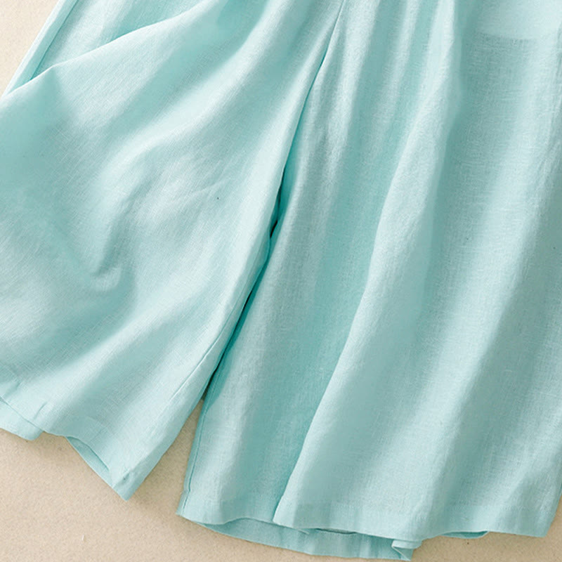 Damskie spodnie Capri z szerokimi nogawkami i kieszeniami, letnie, z elastyczną talią i kamieniami Buddha Stones - image 5