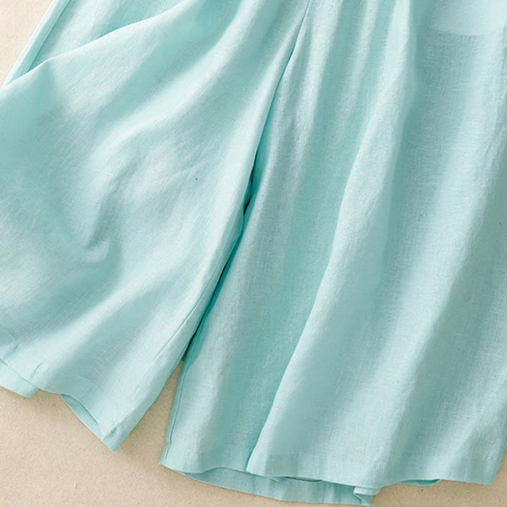 Damskie spodnie Capri z szerokimi nogawkami i kieszeniami, letnie, z elastyczną talią i kamieniami Buddha Stones - image 5