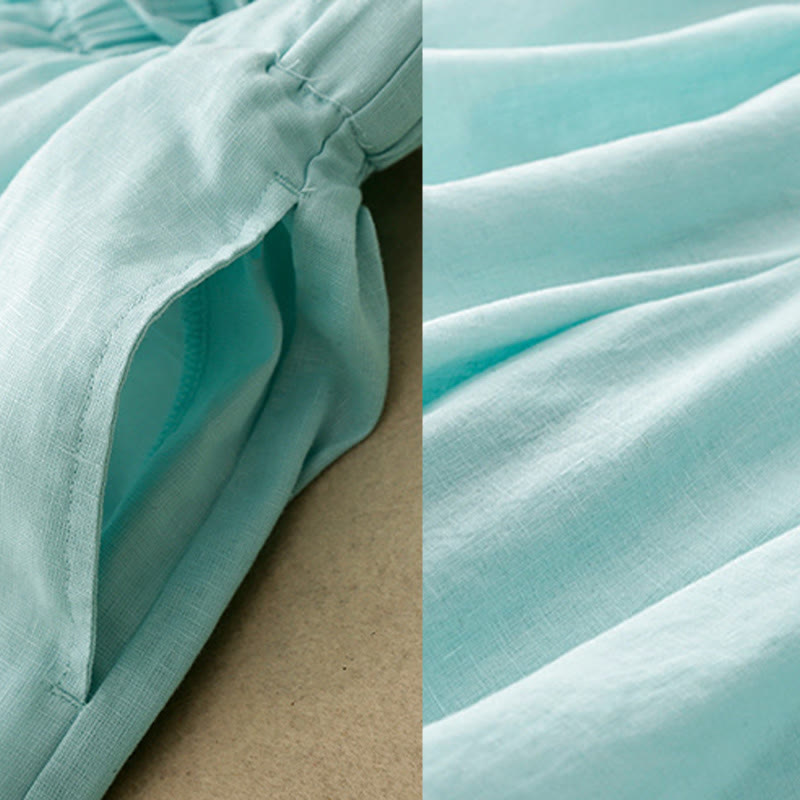 Damskie spodnie Capri z szerokimi nogawkami i kieszeniami, letnie, z elastyczną talią i kamieniami Buddha Stones - image 2