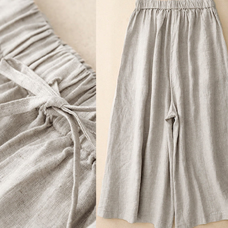 Damskie spodnie Capri z szerokimi nogawkami i kieszeniami, letnie, z elastyczną talią i kamieniami Buddha Stones - image 17