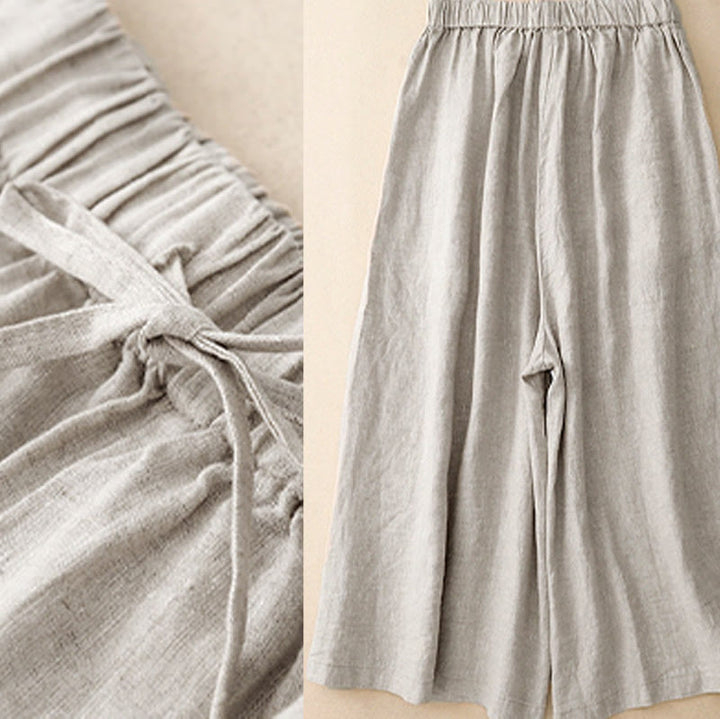 Damskie spodnie Capri z szerokimi nogawkami i kieszeniami, letnie, z elastyczną talią i kamieniami Buddha Stones - image 17