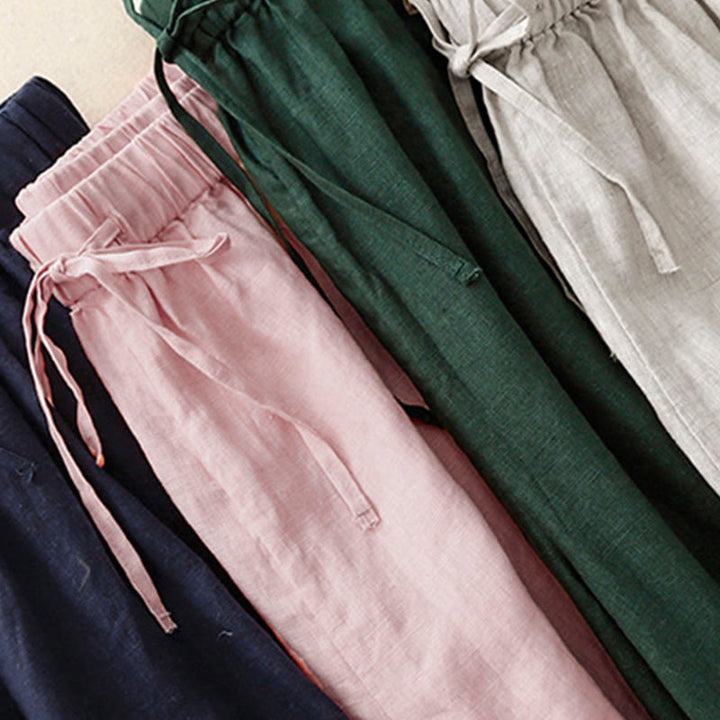 Damskie spodnie Capri z szerokimi nogawkami i kieszeniami, letnie, z elastyczną talią i kamieniami Buddha Stones - image 29