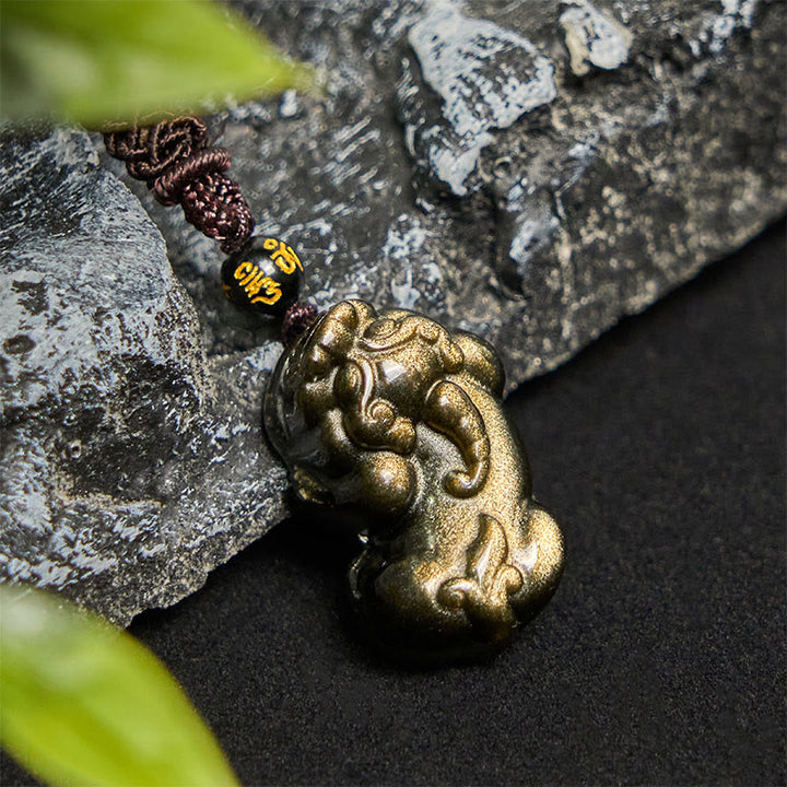 Buddha Stones Złoty połysk Obsydian PiXiu Bogactwo Naszyjnik Lina Wisiorek - Naszyjnik PiXiu - image 1