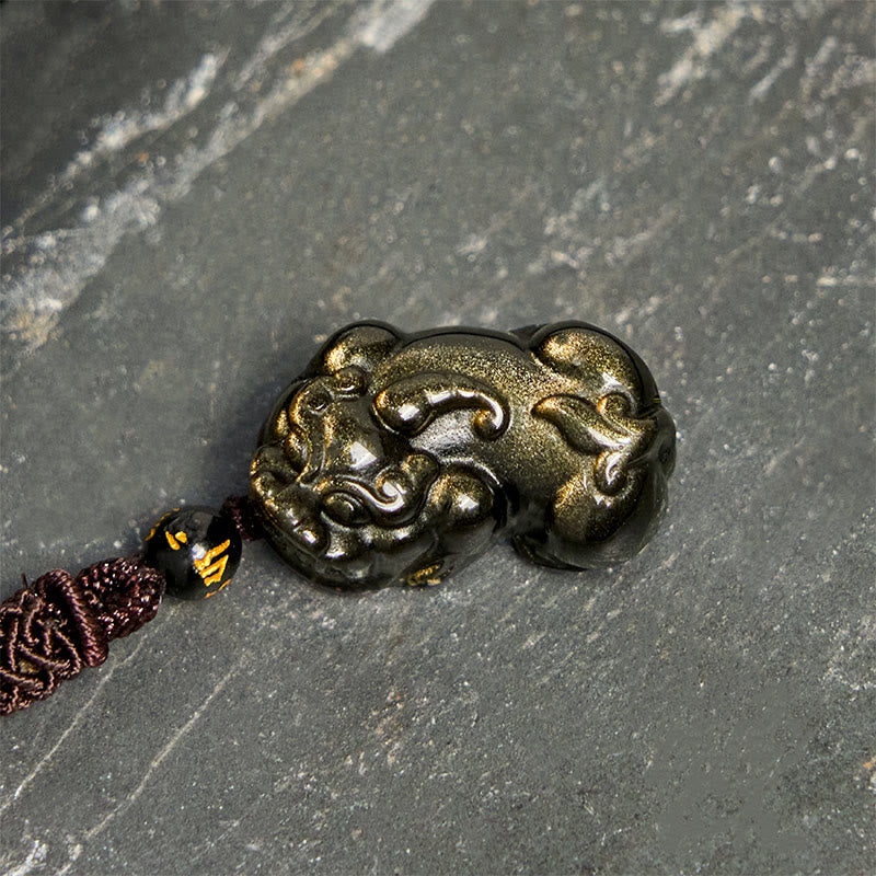 Buddha Stones Złoty połysk Obsydian PiXiu Bogactwo Naszyjnik Lina Wisiorek - image 3