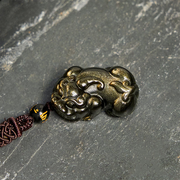 Buddha Stones Złoty połysk Obsydian PiXiu Bogactwo Naszyjnik Lina Wisiorek - image 3