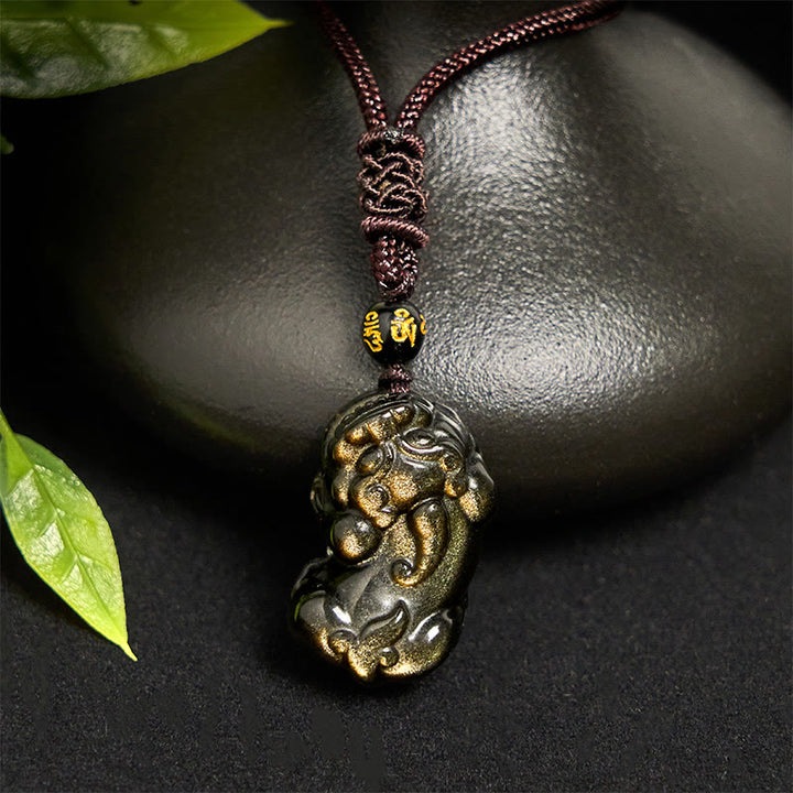 Buddha Stones Złoty połysk Obsydian PiXiu Bogactwo Naszyjnik Lina Wisiorek - image 2