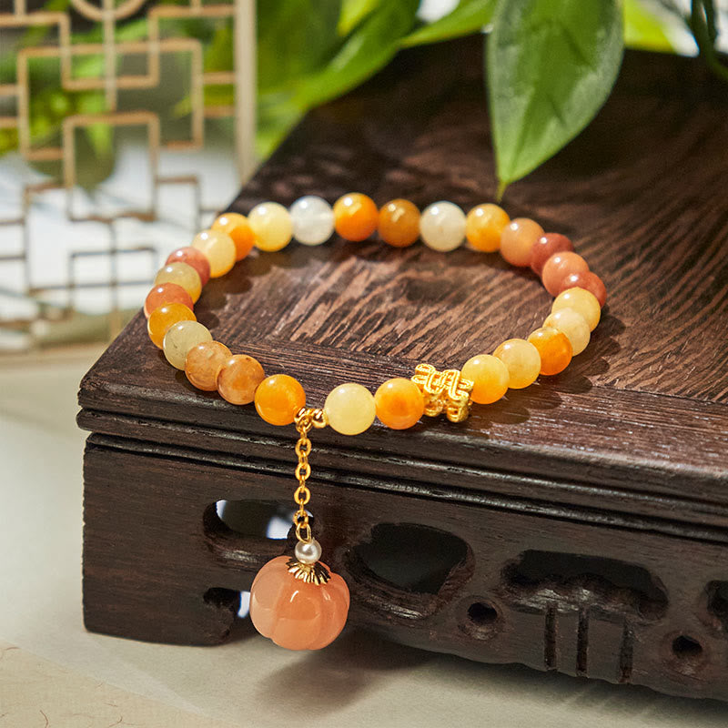 Buddha Stones Złoty Jedwab Jade Chiński Supeł Dynia Bransoletka Bogactwo