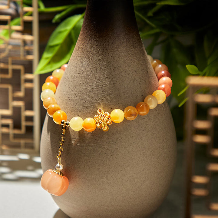 Buddha Stones Złoty Jedwab Jade Chiński Supeł Dynia Bransoletka Bogactwo