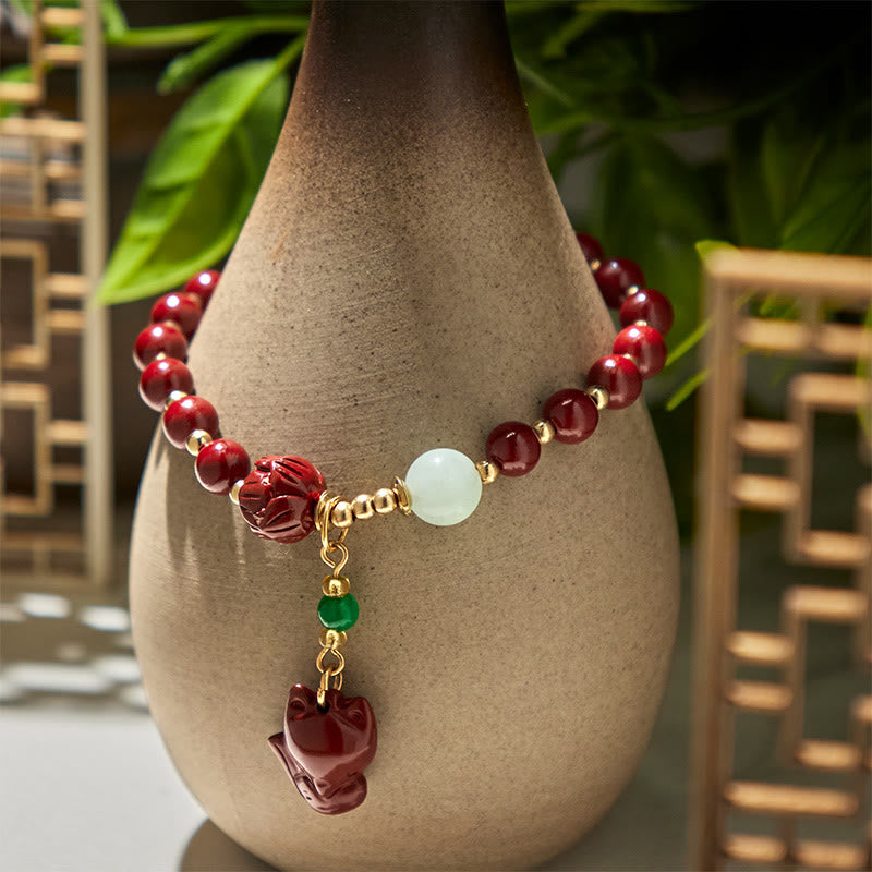 Buddha Stones Cynobrowy Lotos Uroczy Lis Charm Błogosławieństwo Bransoletka